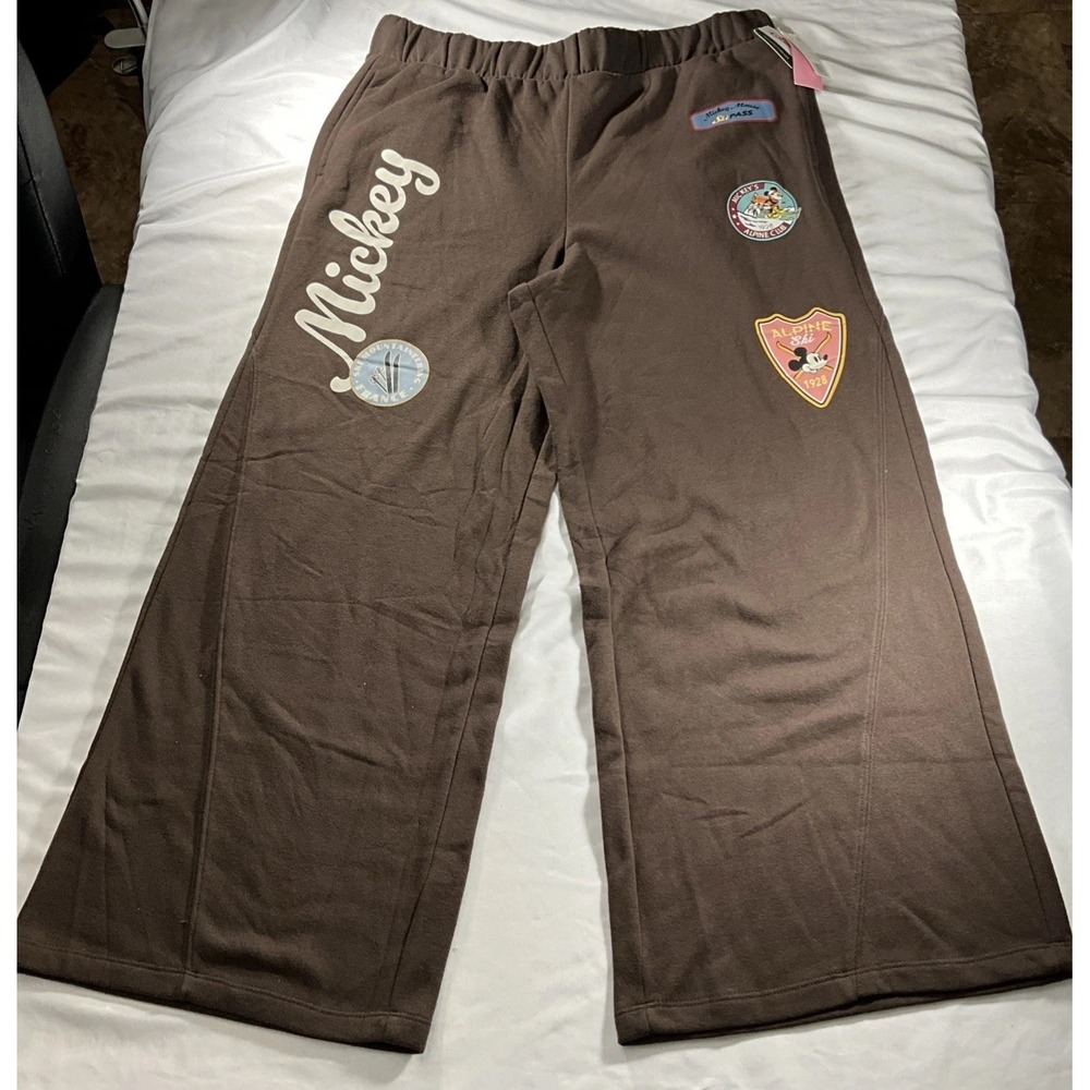 Disney Mickey Mouse Alpine Ski Brown Wide Leg Sweatpants B004534001 Womens M
